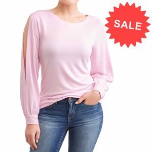 ‼️4/$15‼️ Pink Slit Sleeves crewneck top